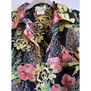 Vintage 100% Silk Blouse L Floral Pineapple Retro Secretary Boho Old Money 1970s
